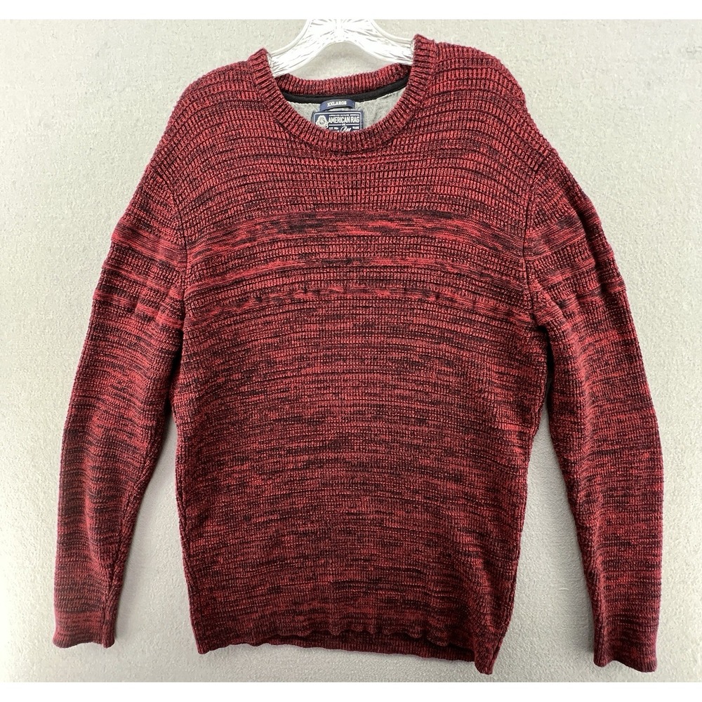 American Rag Cie Mens Burgundy Black Heavy Long Sleeve Textured Sweater Size XXL